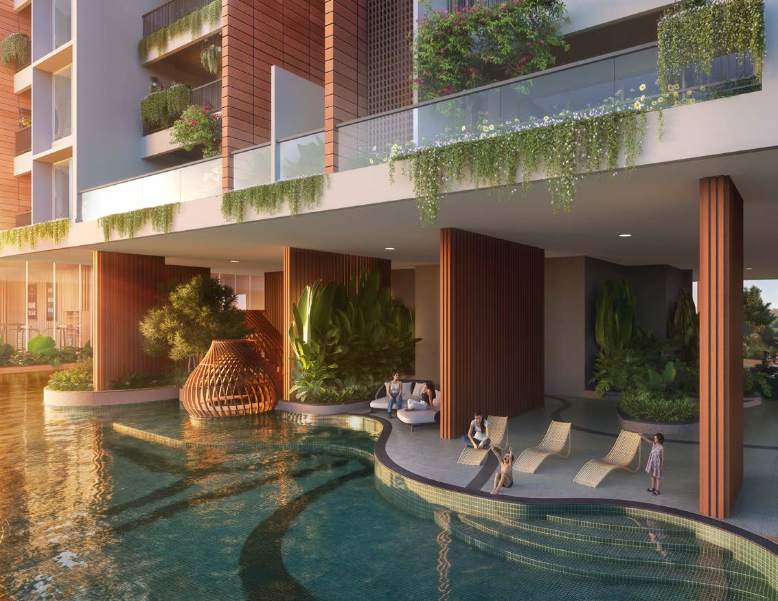 Poolside loungers and nest cabana
