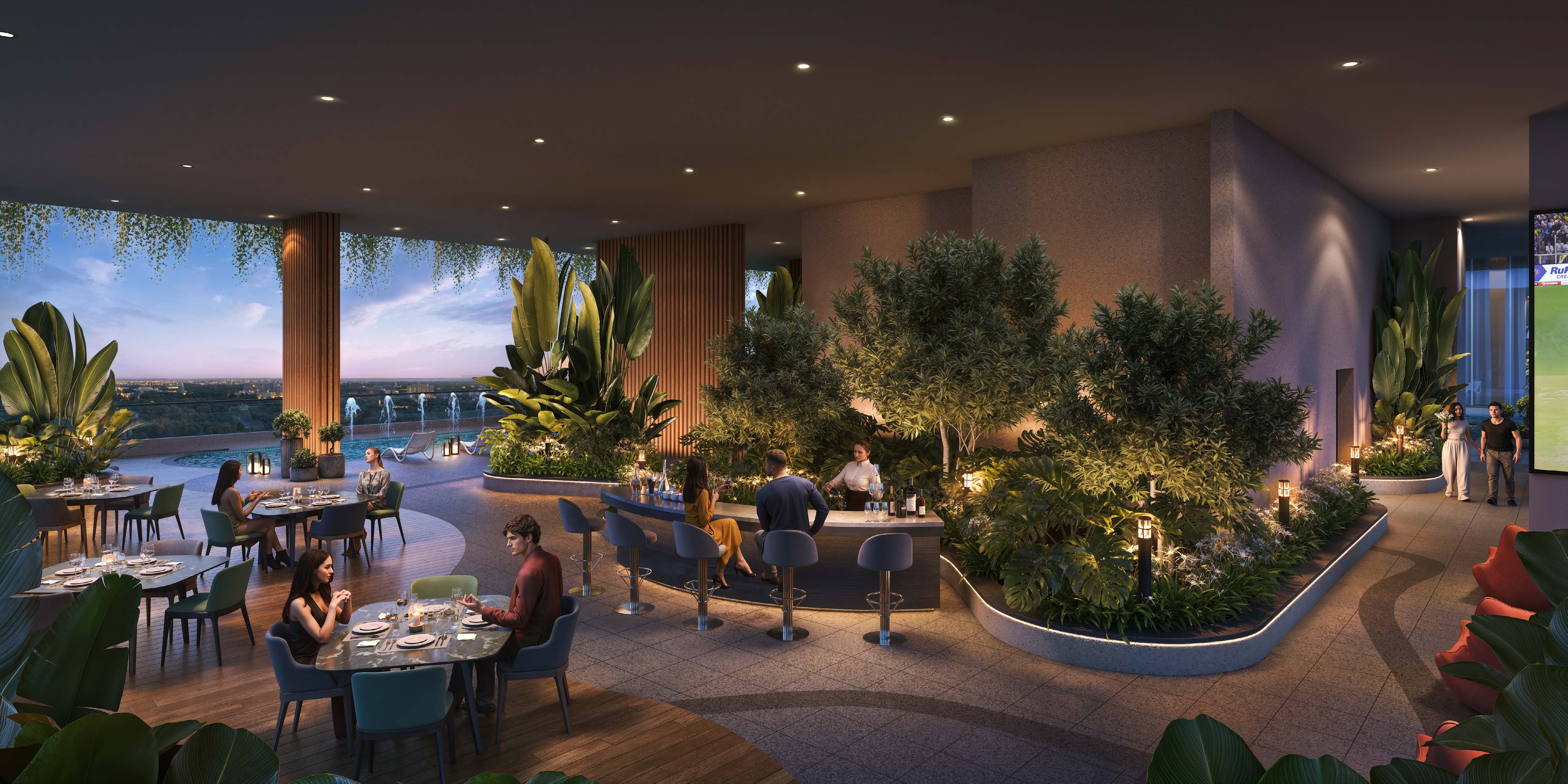Evening sit-out lounge in landscaped garden