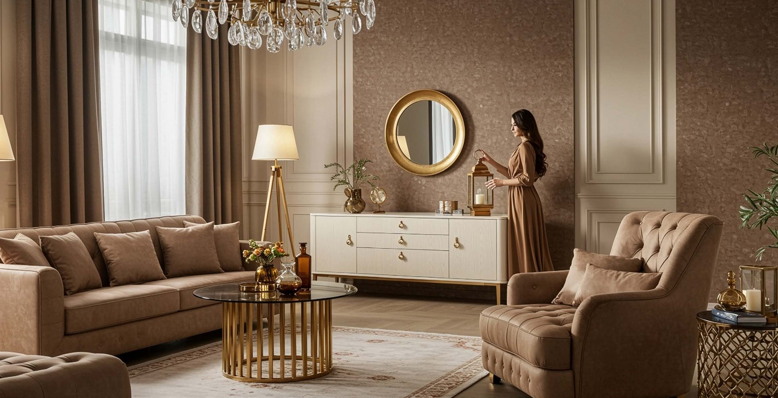 Living room interior with balcony view