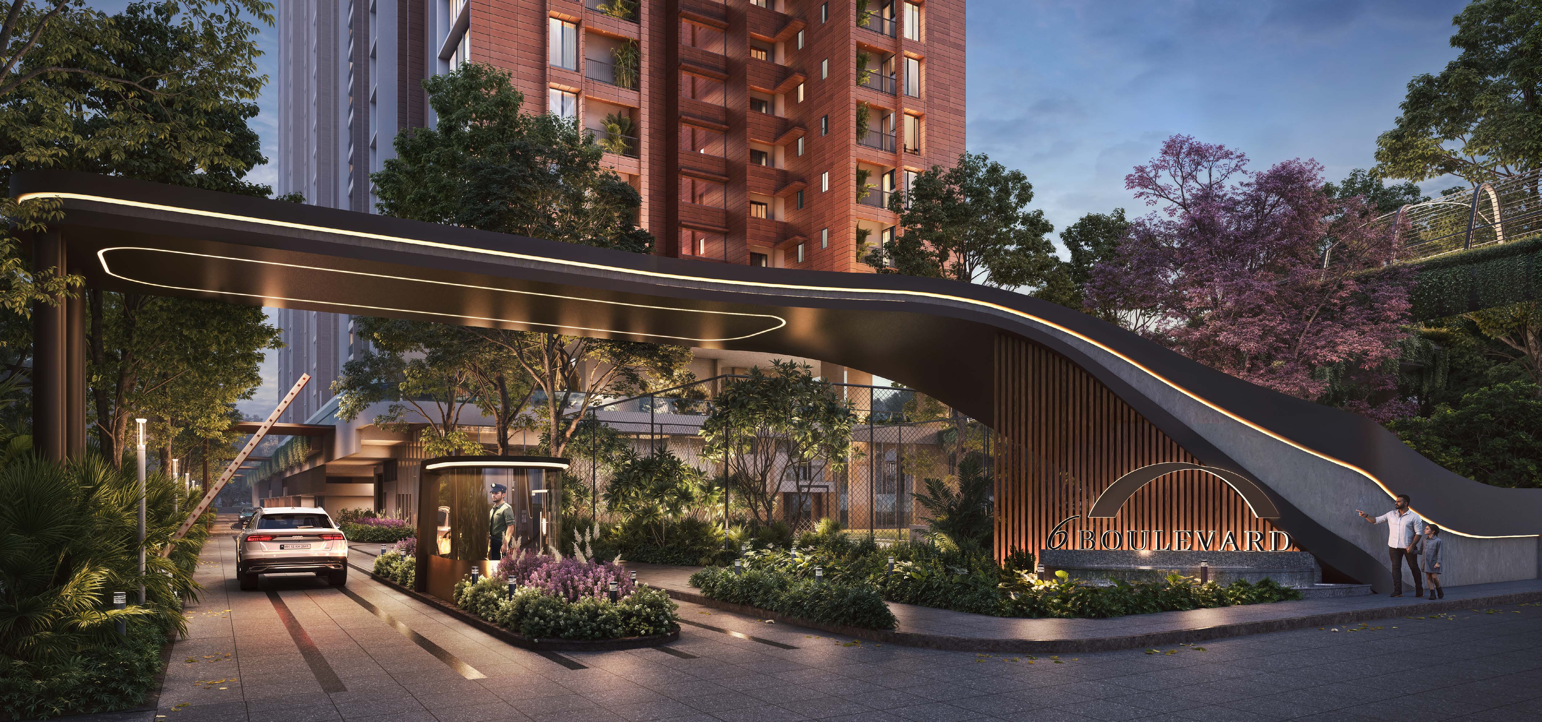 Grand entrance gate and arrival boulevard of 6 Boulevard